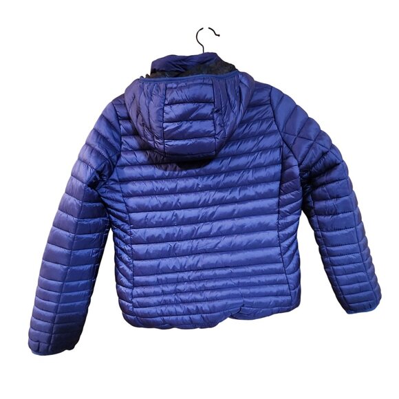 Reversible Blue Leopard Print Puffer Jacket W/ Hood S Roosevelt American College - Picture 2 of 5